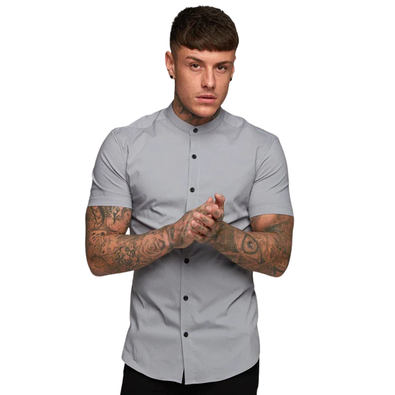 Trendy Summer Men’s Slim Fit Dress Shirt with Short Sleeves