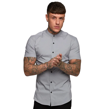 Trendy Summer Men’s Slim Fit Dress Shirt with Short Sleeves