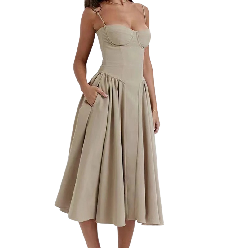 Suspender Mid-Length Dress with Chest Support