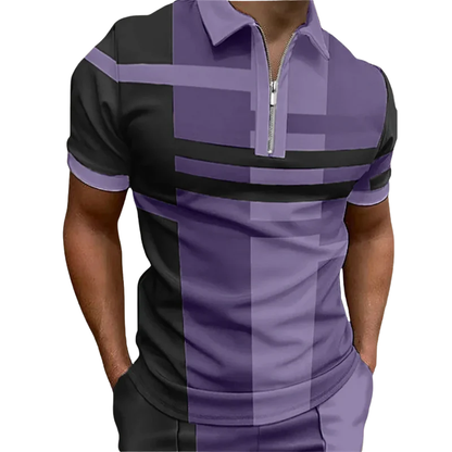 Casual Zipper Lapel Top Men’s Summer 3D Striped Polo Shirt