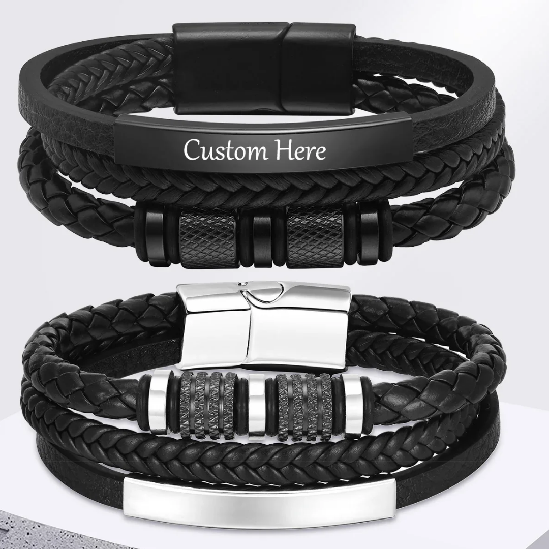 Personalized Triple-Woven Leather Bracelet for Men