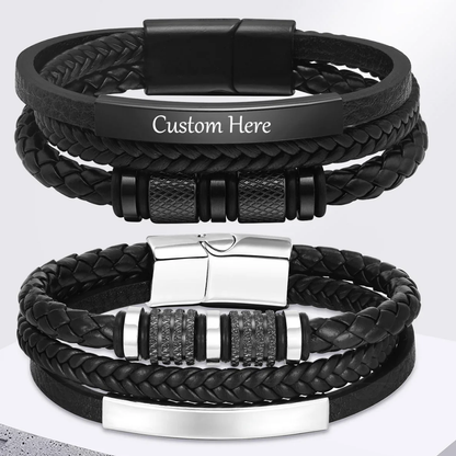 Personalized Triple-Woven Leather Bracelet for Men