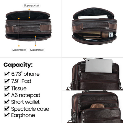 Sling Satchel Men's Genuine Leather Crossbody Bag for iPad,