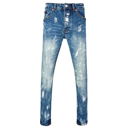 Light Blue, Stretch, Low Rise Men's Retro Graffiti Skinny Jeans