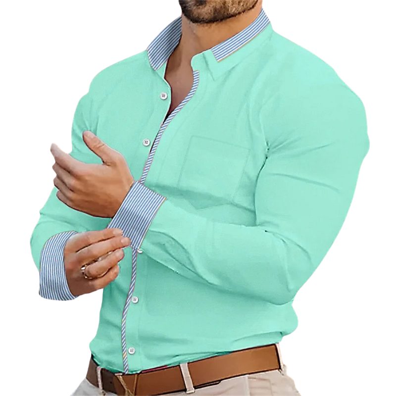 Sporty Men’s Solid Color Lapel Long Sleeve Shirt