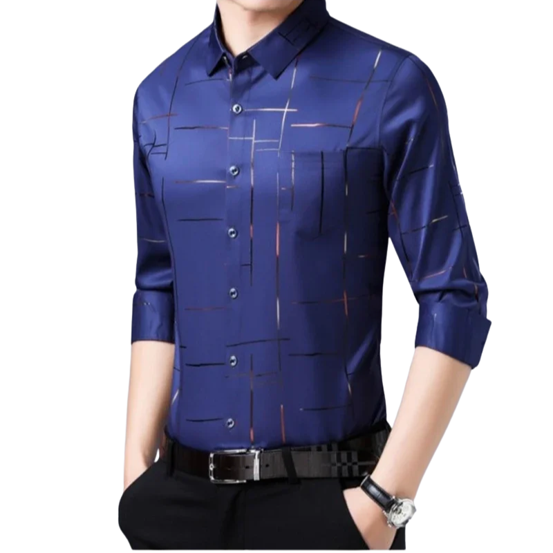 Stylish Long-Sleeve Business Top Men’s Wrinkle-Free Printed Shirt