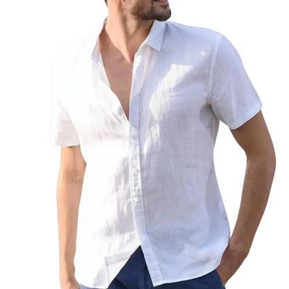 Casual Solid Summer Men’s Cotton Linen Short Sleeve Shirt