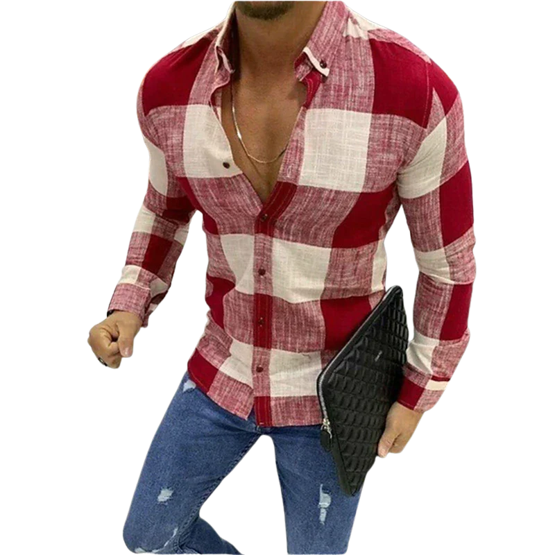 Designer Men’s Plaid Long Sleeve Casual Street Shirt