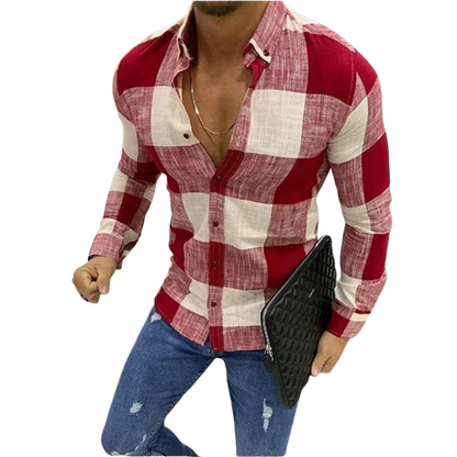 Designer Men’s Plaid Long Sleeve Casual Street Shirt