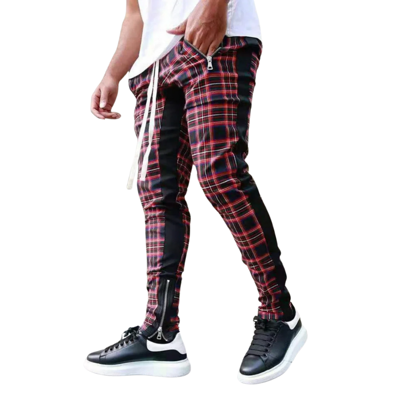 Spring/Summer Style Men's Color block Plaid Zip-Leg Sports Pants