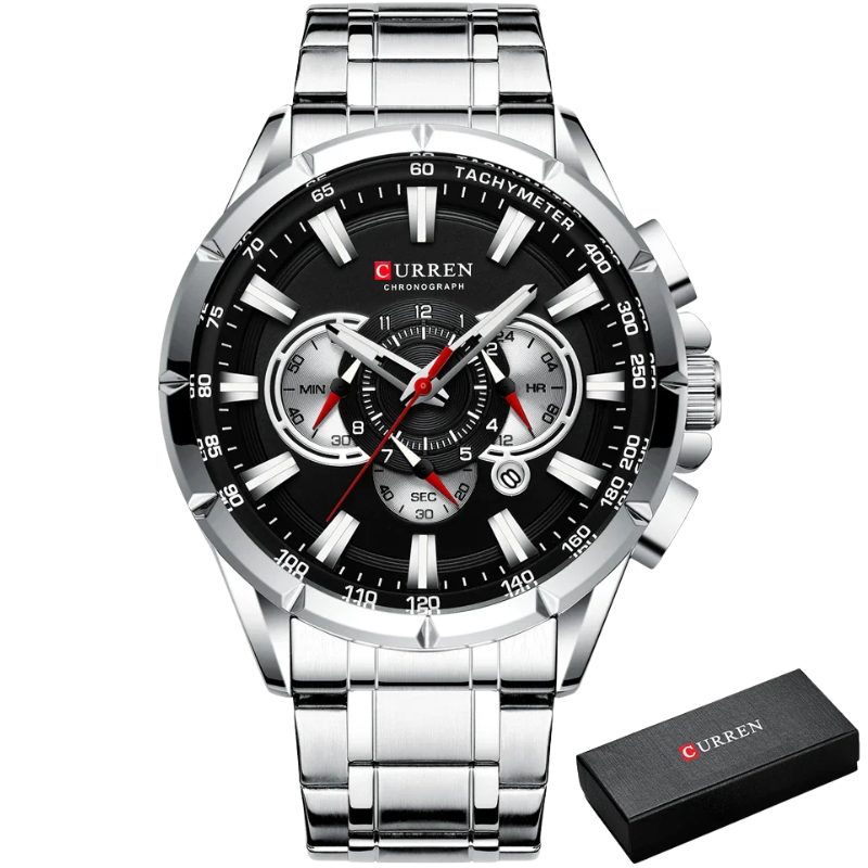 Steel Band, Big Dial, Luminous Curren Men's Chronograph Watch