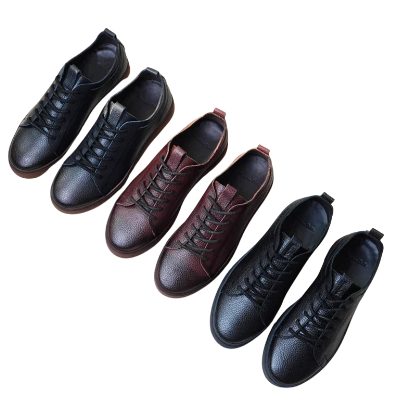 Autumn Men's Genuine Leather Lace-Up Skate Shoes with Thick Sole