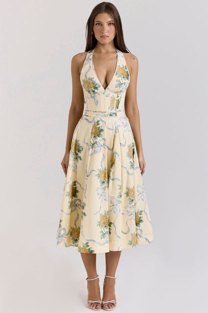 Halter Neck Backless Drawstring Tie Dress