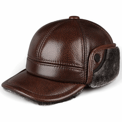 Genuine Leather Winter Bomber Hat with Warm Earmuffs