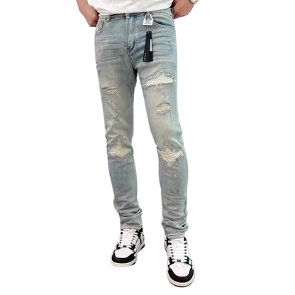 Men's Slim Fit Patchwork Ripped Stretch Jeans