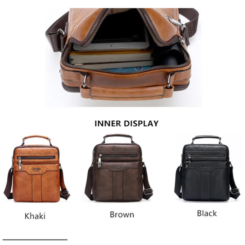 JEEP Men's Split Leather Business Messenger Crossbody Shoulder Bags