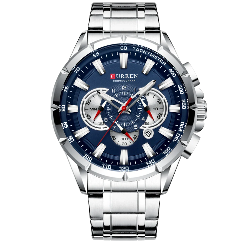 Steel Band, Big Dial, Luminous Curren Men's Chronograph Watch