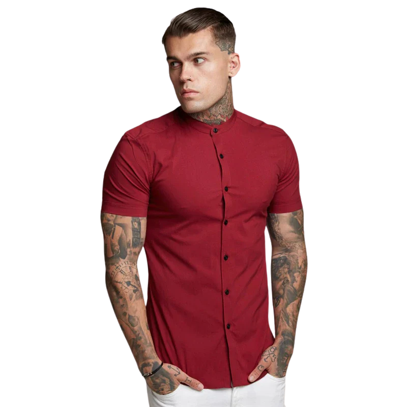 Trendy Summer Men’s Slim Fit Dress Shirt with Short Sleeves