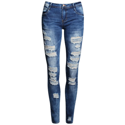 Slim Elastic Fit High-Waist Ripped Skinny Jeans for Women