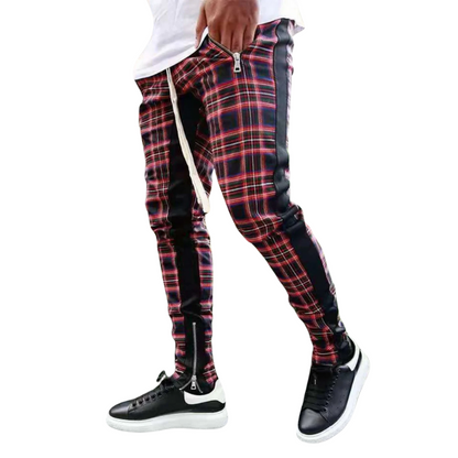 Spring/Summer Style Men's Color block Plaid Zip-Leg Sports Pants
