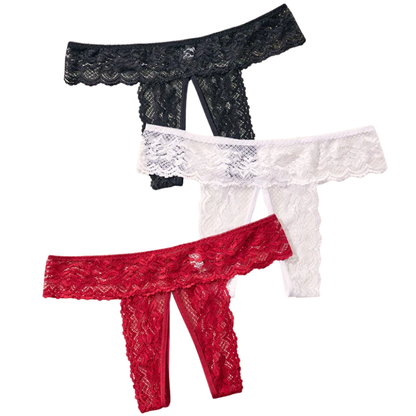 Sexy Lace Open Crotch Women’s Panties Solid Color Briefs