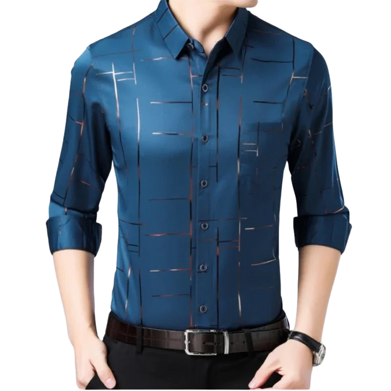 Stylish Long-Sleeve Business Top Men’s Wrinkle-Free Printed Shirt