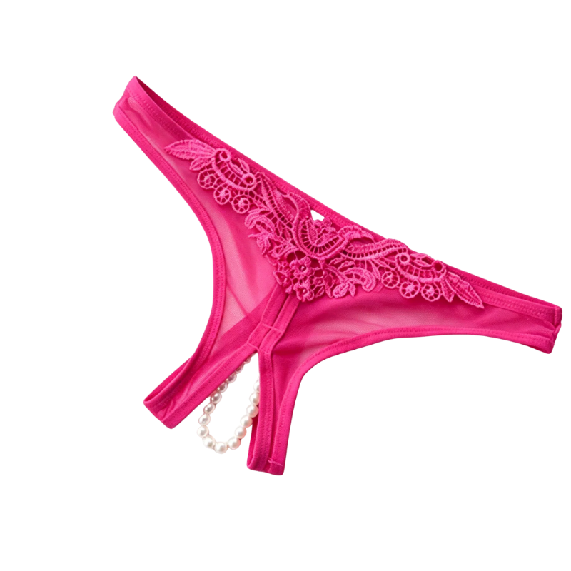 Fuchsia Bloom Pearl-Accent Lace Thong for Women