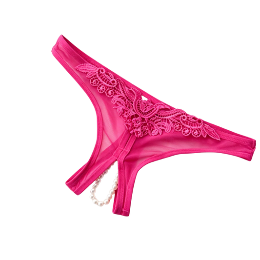 Fuchsia Bloom Pearl-Accent Lace Thong for Women