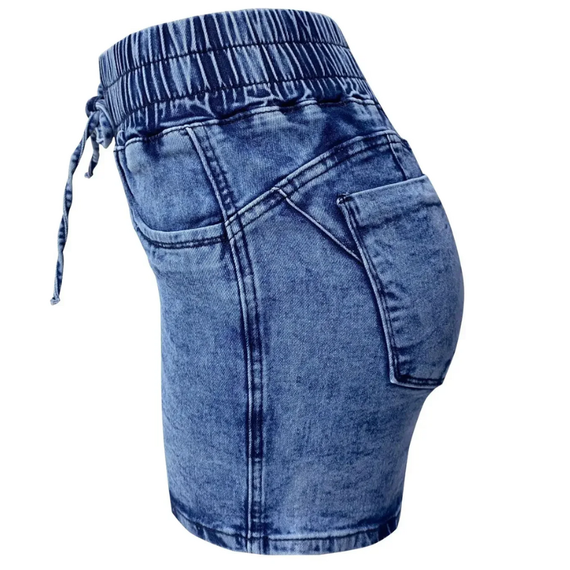 Slim Fit, Pleated, Summer Women's Mid-Waist Denim Shorts