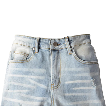 Light Blue Streetwear Denim Men’s Ripped Patchwork Skinny Jeans