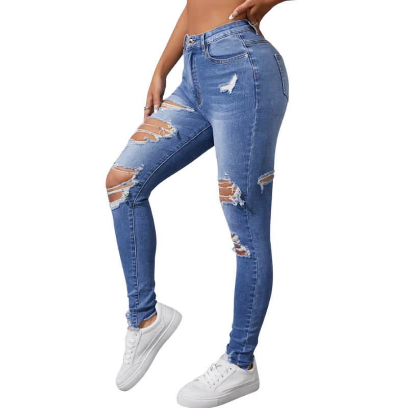 Push Up Denim High Waist Ripped Skinny Jeans for Women