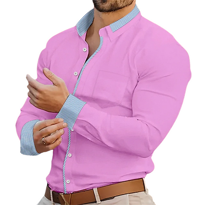Sporty Men’s Solid Color Lapel Long Sleeve Shirt