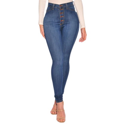 Vintage Button Pencil foot High-Waist Slim Skinny Jeans for Women