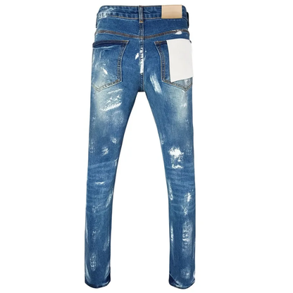 Light Blue, Stretch, Low Rise Men's Retro Graffiti Skinny Jeans