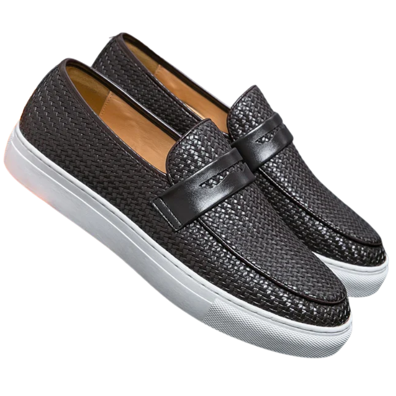 Casual Weave Pattern Flat Men’s Slip-On Leather Loafers