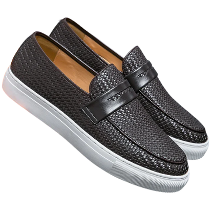 Casual Weave Pattern Flat Men’s Slip-On Leather Loafers