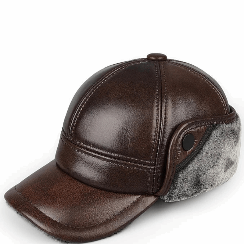 Genuine Leather Winter Bomber Hat with Warm Earmuffs