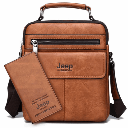 2pc Durable  & Stylish Men's Split Leather Crossbody Messenger Bag