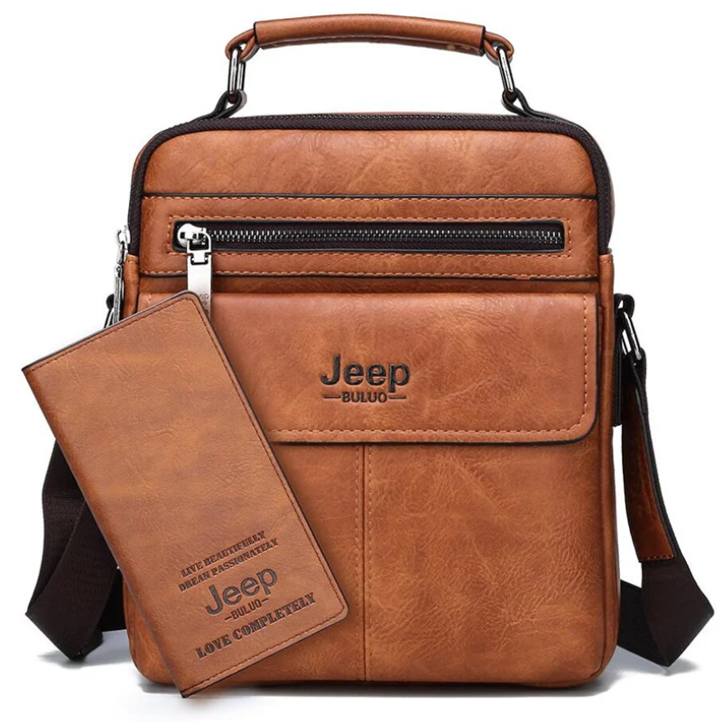 2pc Durable  & Stylish Men's Split Leather Crossbody Messenger Bag