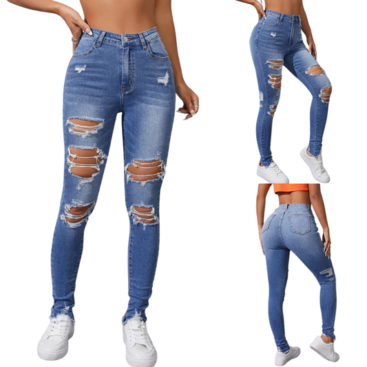 Push Up Denim High Waist Ripped Skinny Jeans for Women