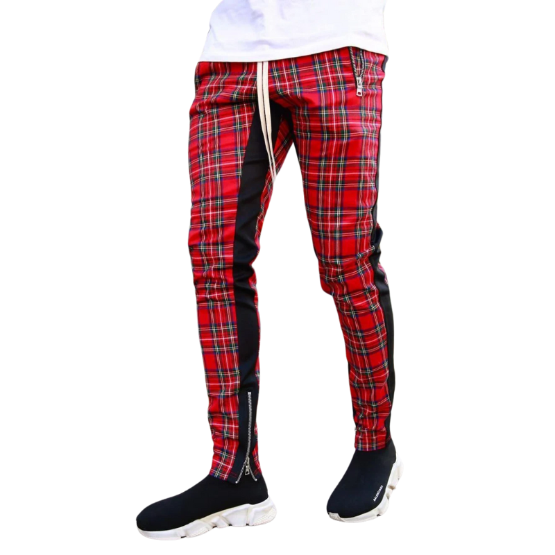 Spring/Summer Style Men's Color block Plaid Zip-Leg Sports Pants