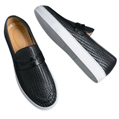 Casual Weave Pattern Flat Men’s Slip-On Leather Loafers