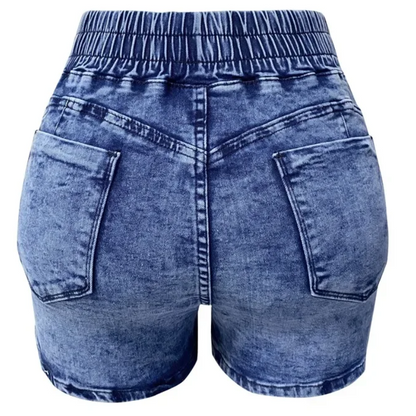 Slim Fit, Pleated, Summer Women's Mid-Waist Denim Shorts