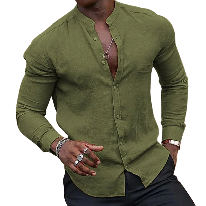 Stand Collar Long Sleeve Men’s Summer Beach Shirts