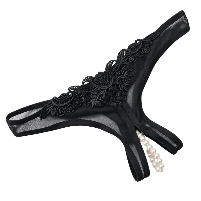 Fuchsia Bloom Pearl-Accent Lace Thong for Women