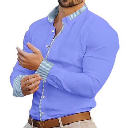 Sporty Men’s Solid Color Lapel Long Sleeve Shirt