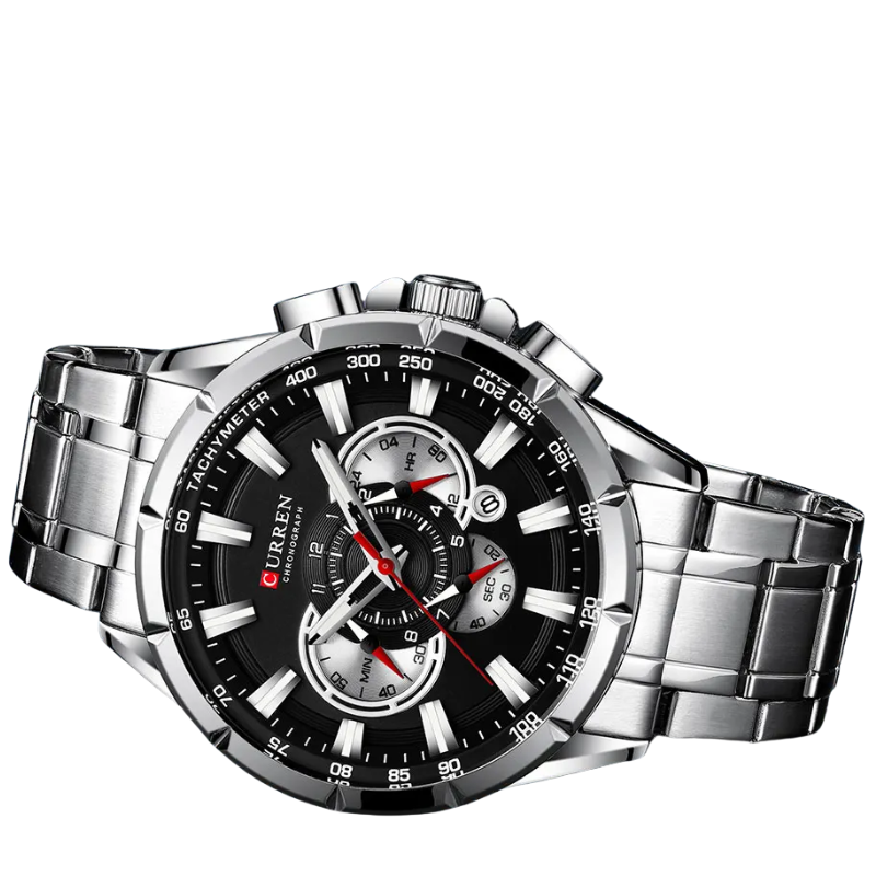 Steel Band, Big Dial, Luminous Curren Men's Chronograph Watch