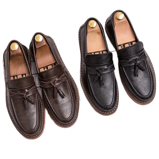 Thick Sole & Fringe Detailing Retro Slip-On Leather Loafers for Men