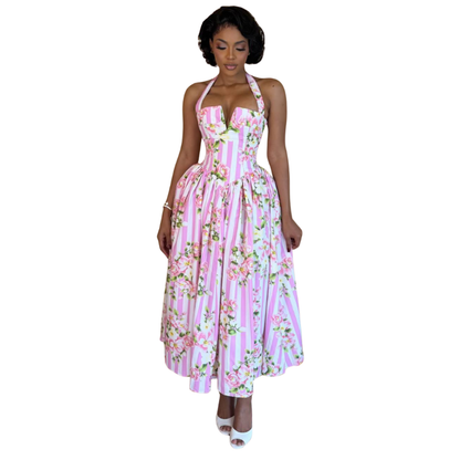 Floral Print Halter Neck Dress