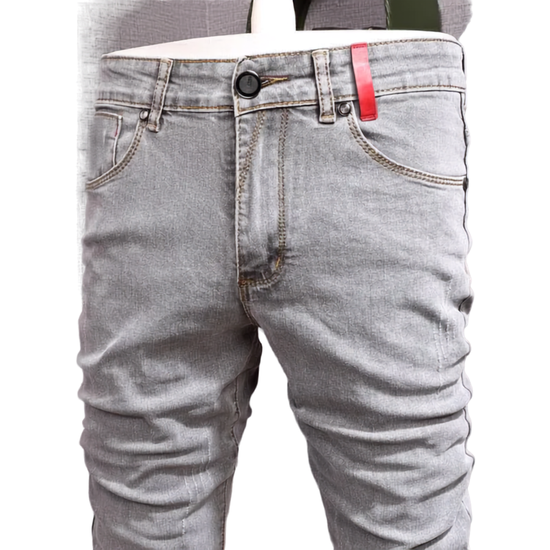 Men’s Retro Gray Stretch Slim-Fit Ripped Denim Jeans